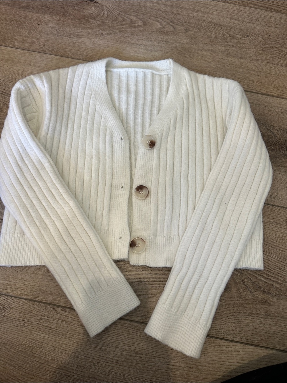 Classic White Ribbed Button-Front Women's Sweater